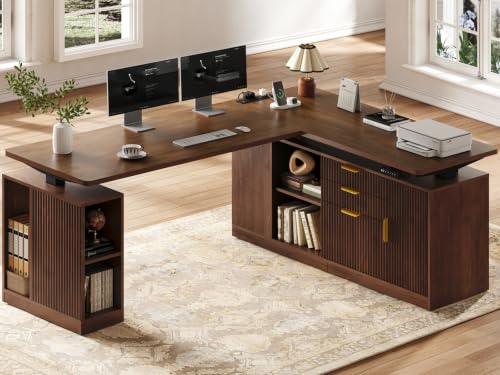 L Shaped Electric Standing Desk - Fluted 69" Executive Desk, view 2