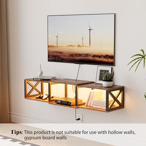 Floating 45.7" TV Stand with LED & Power Outlets for Under tv Shelf, view 6