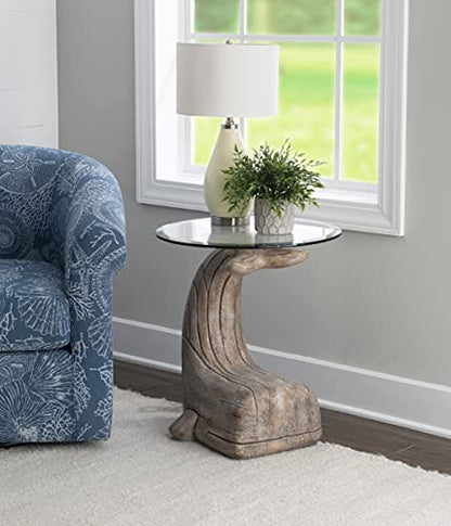 Powell Peabody Whale Brown Driftwood Accent Table with Glass Top