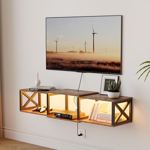 Floating 45.7" TV Stand with LED & Power Outlets for Under tv Shelf, view 2