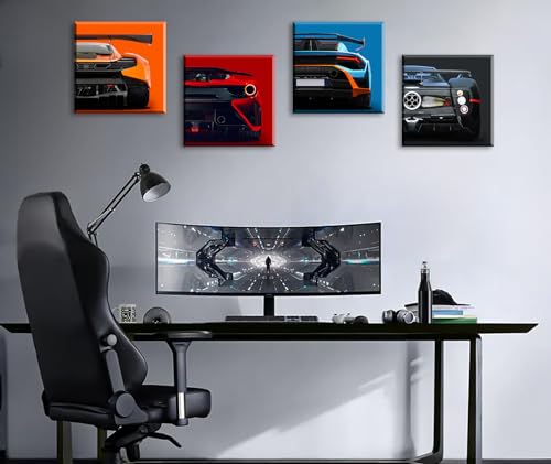 Sports Car Canvas Wall Art Decor for Men Room, 4x12x12 inches Framed | Solid Wood Frame,High-Res Giclée Print,Fade Resistant,Ready-to-Hang with Hooks,Ideal for Garage & Man Cave,Gift for Car Fans
