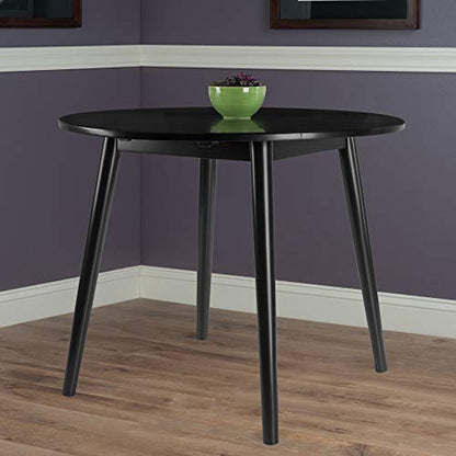 Wood Moreno Round Drop Leaf Table - Mid-Century Modern Style, Compact Size, Solid Wood, Black Finish, Console Function, Easy Assembly