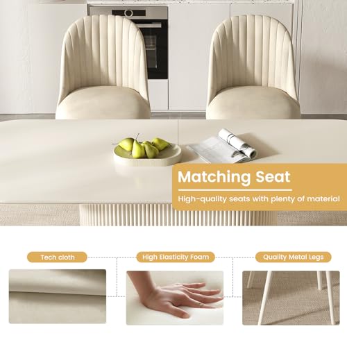 86.61" Large Cream White Dining Table with Strong Pedestal Modern Oval Dining Room Table for 8 People Cream Kichen Table for Dining&Kichen Room Furniture