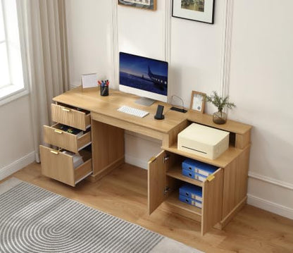 Fluted Home Office Desk with Power Outlet, view 6