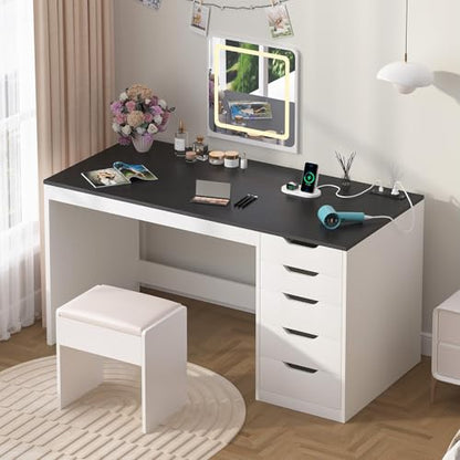 47 Inch Computer Desk with 5 Drawers and Power Outlets for Small Spaces, view 8