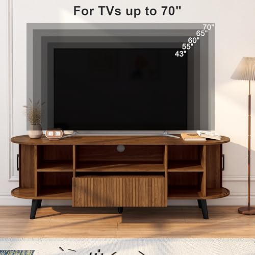 63“ Mid-Century Modern TV Stand with Storage, 1 Drawer, Walnut, view 4