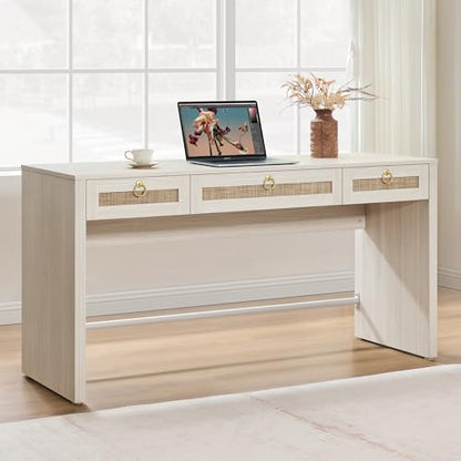 60" Rattan Home Office Desk with 3 Drawers, White, view 2