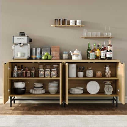 Buffet Cabinet with Storage 66.2''W Modern Sideboard with 4 Fluted Doors, view 6