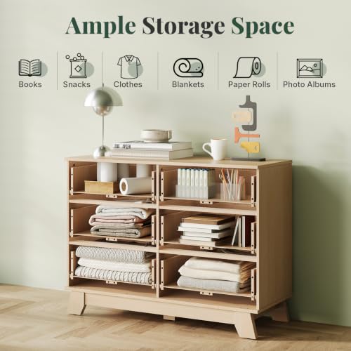 6 Drawer Dresser for Bedroom, Fluted 39.4" Wide Chest of Drawers, Wooden Dresser, view 5