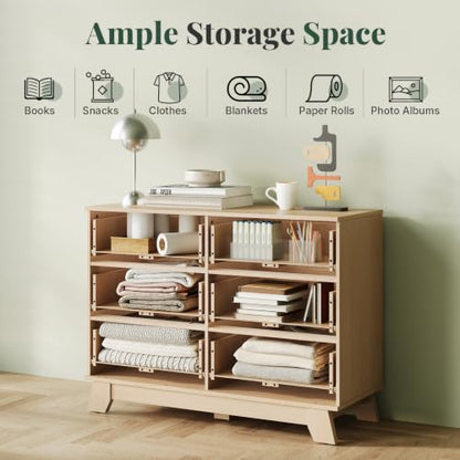 6 Drawer Dresser for Bedroom, Fluted 39.4" Wide Chest of Drawers, Wooden Dresser, view 5