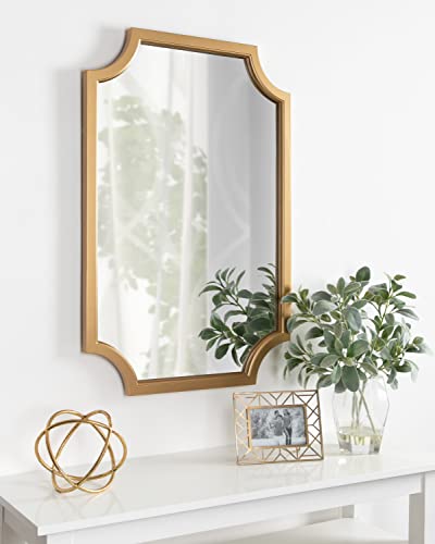 Hogan Wood Framed Wall Accent Mirror with Scalloped Corners, 24x36 Inches, Gold