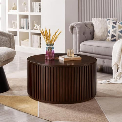 Round Lift Top Coffee Table with Storage, Wood Circle Center Table No Assembly Required with Large Hidden Compartment, Modern Drum Coffee Table for Living Room, Office (31"x31"x16")