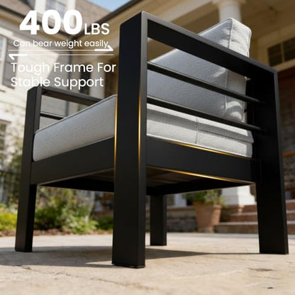 Outdoor Aluminum Furniture Set, 5 Pieces Patio Sectional Conversation Chat Sofa Modern Seating Set with Coffee Table
