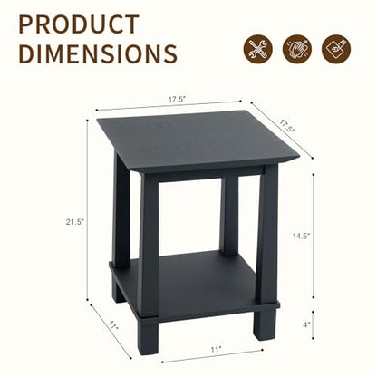 2-Tier End Table, Small Side Table Living Room with Solid Wood Legs, Nightstand with Open Space Square Bedside Table for Bedroom, Black