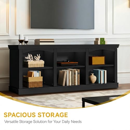 70 Inch Farmhouse TV Stand with Storage for 75/80 Inch TVs, Black, view 6