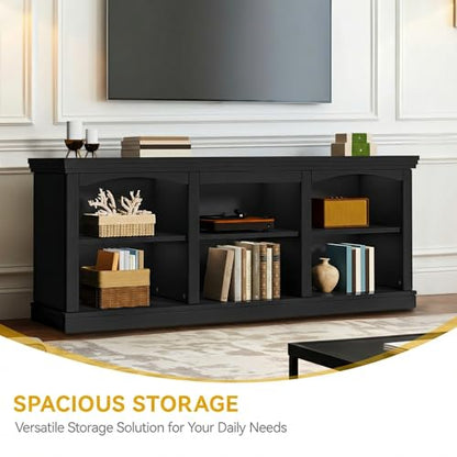 70 Inch Farmhouse TV Stand with Storage for 75/80 Inch TVs, Black, view 6