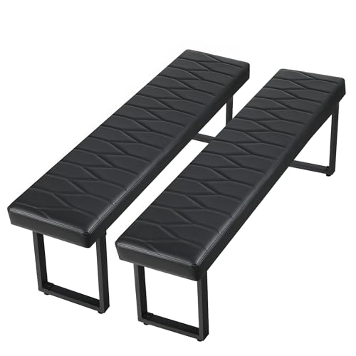 Black Faux Leather Benches Set of 2, 58 Inch Padded Seats, view 2