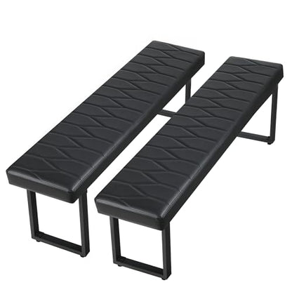 Black Faux Leather Benches Set of 2, 58 Inch Padded Seats, view 2