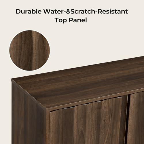 CHITA 63" Wooden Console Cabinet with 4 Tereoscopic Wavy Door Panels,Walnut, view 6