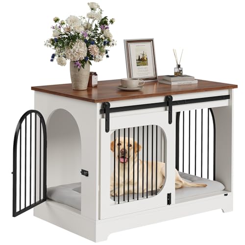 Dog Crate Furniture End Table, 39.4 in Wooden Indoor Kennel, 3 Doors, view 2