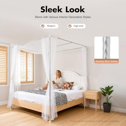 Canopy Bed Frame Full/Queen Size, Stainless Steel Four Corner Bed Brackets, view 5