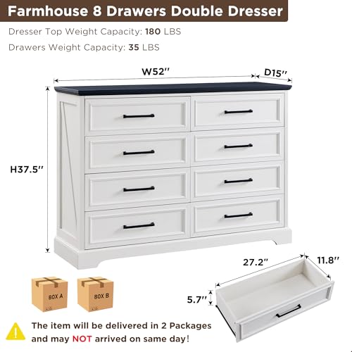 Farmhouse 8 Drawers Dresser Chests for Bedroom, Antique White, view 3