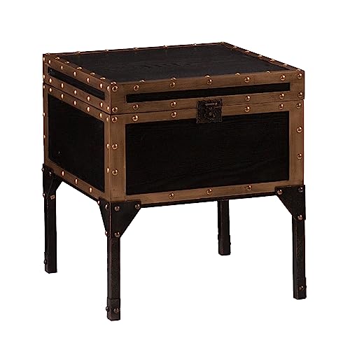 Drifton Travel Trunk End Table - Transitional Design, Black Metal and Wood - Ideal for Living Room, Bedroom (CK3182)