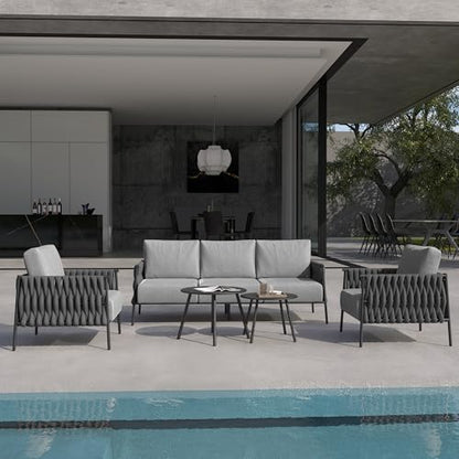 5-Piece Patio Furniture Set | Life Chatter 5-Seat Outdoor Furniture | Deep Seating & Two Coffee Tables | Waterproof Extra-Thick Cushions | Porch, Balcony & Backyard | Earth Black & Misty Grey