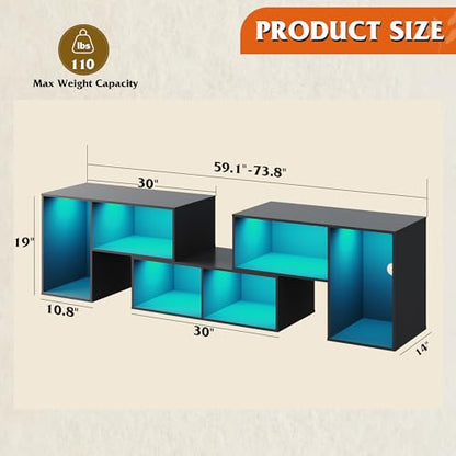 TV Stand, Deformable TV Stand with LED Strip, Modern Entertainment Center, Gaming Media 3 Pieces Console Cabinet for Living Room, Bedroom, Black