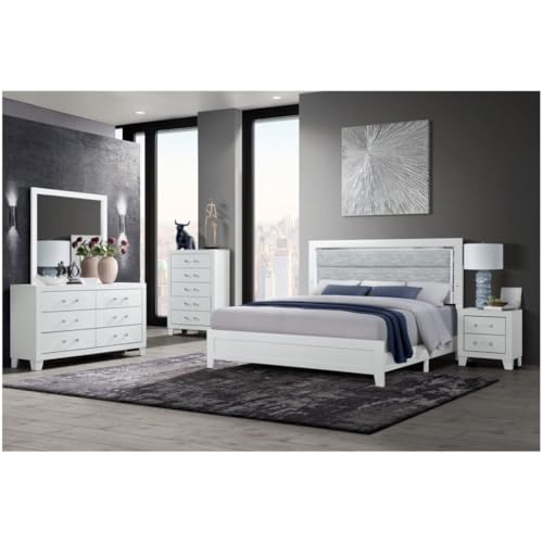 Modern White Nightstand with Sleek Acrylic Hardware, Contemporary Bedside Table for Bedroom Storage and Organization, Engineered Wood Bedside End Table, 21.65 x 16.14 x 23.66 Inches