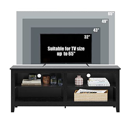 Gyger TV Stand for 65 inch TV with Storage,Modern TV Entertainment Center for Bedroom,TV Media Console Table with 4 Open Storage Shelve,55 inch Wood TV Cabinet Black