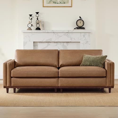 CHITA 83” Super Large Luxury Sectional Modular Sofa, Down Filled, Loveseat, Faux Leather in Camel