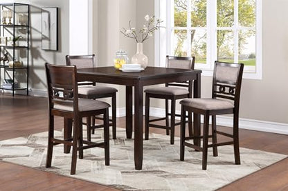 New Classic Furniture Gia Wood and Polyester Fabric 48" Counter Dining Room Table Set for 4 - Brown Cherry