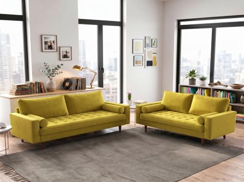 Mid Century Velvet Sofa in Goldenrod, view 6
