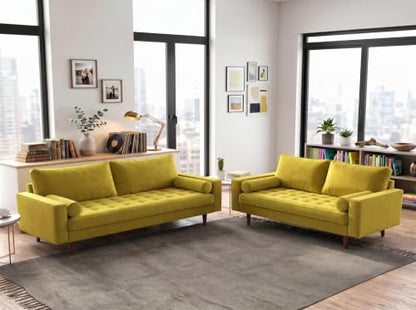 Mid Century Velvet Sofa in Goldenrod, view 6
