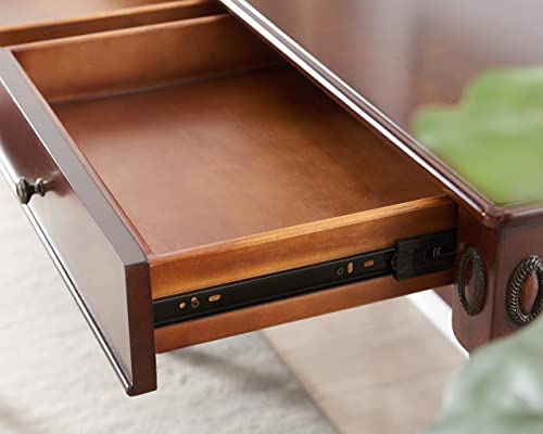 Vintage Solid Wood Writing Desk with Drawers, view 6