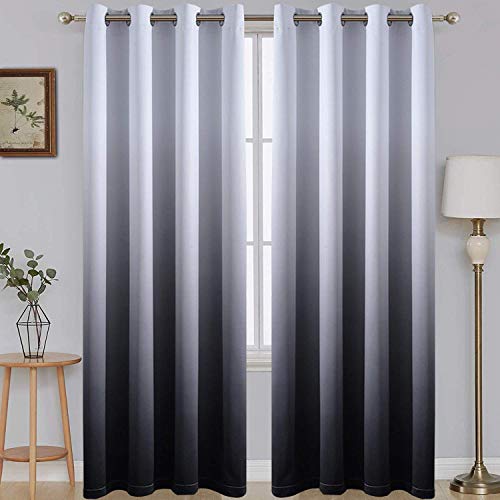 Ombre Gradient Black White to Gray Curtains for Bedroom,52Wx84L