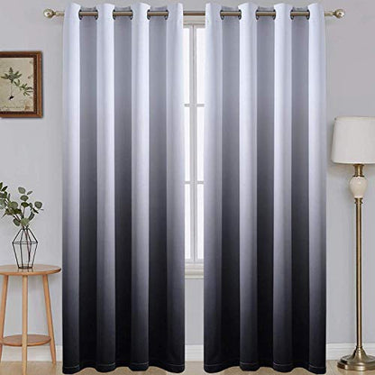 Ombre Gradient Black White to Gray Curtains for Bedroom,52Wx84L