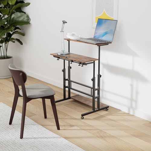 Mobile Standing Desk Adjustable Height, Rolling Desk Stand Up Desk, view 3