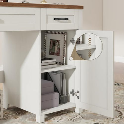 Farmhouse 47" Executive Desk, Computer Desk with Drawers and Cabinet, Workstation Computer Desk for Home Office and Study.
