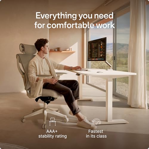 HomeOne Standing Desk 48x24 — Ergonomic Sit Stand Home Office Desk, Made in Europe, Electric Dual Motor Height Adjustable, USB & USB-C Charging, Wobble-Free, Touchscreen, 3 Memory Presets