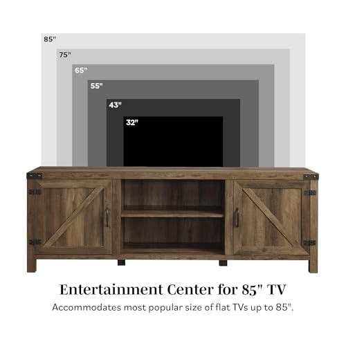 Georgetown Modern Farmhouse Double Barn Door TV Stand for TVs up to 80 Inches, 70 Inch, Rustic Oak, Without Fireplace, 15.75 x 70 x 24 inches