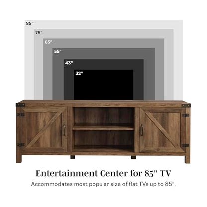 Georgetown Modern Farmhouse Double Barn Door TV Stand for TVs up to 80 Inches, 70 Inch, Rustic Oak, Without Fireplace, 15.75 x 70 x 24 inches
