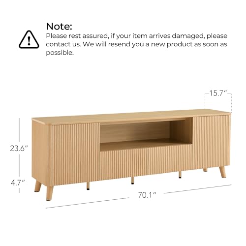 CHITA 70" Mid Century Modern TV Stands for 80 inch TV, Oak, view 3