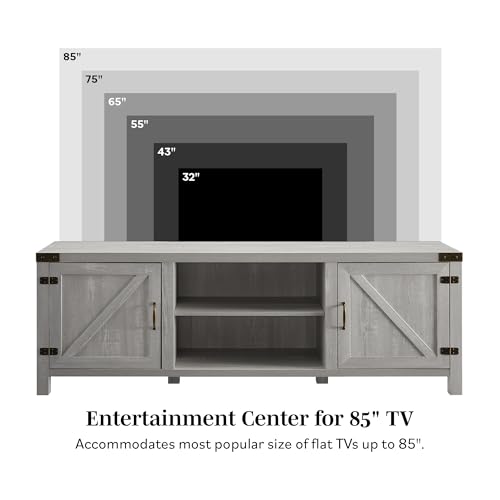 Georgetown Modern Farmhouse Double Barn Door TV Stand for TVs up to 80 Inches, 70 Inch, Stone Grey