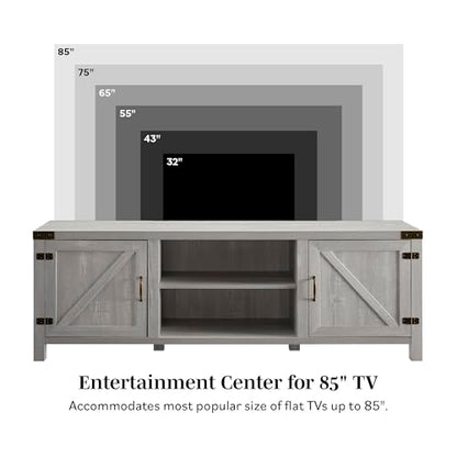 Georgetown Modern Farmhouse Double Barn Door TV Stand for TVs up to 80 Inches, 70 Inch, Stone Grey