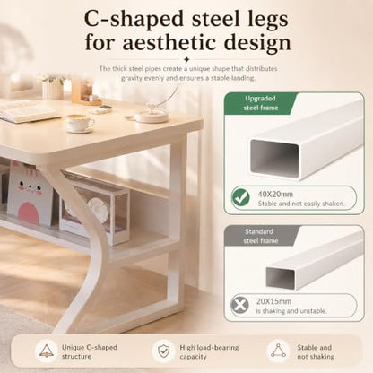 Small Computer Desk 47.2 Inch with Bookshelf White, view 4
