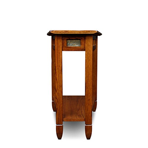 Slate End Table, Solid Wood, Narrow Wedge Shape, Slate Tile Insets, Bottom Display Shelf, Easy-Assembly, Rustic Oak, 23.5 in. L x 17 in. W x 24 in. H, 10056