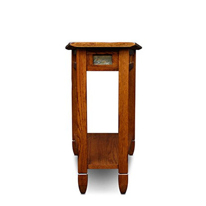 Slate End Table, Solid Wood, Narrow Wedge Shape, Slate Tile Insets, Bottom Display Shelf, Easy-Assembly, Rustic Oak, 23.5 in. L x 17 in. W x 24 in. H, 10056