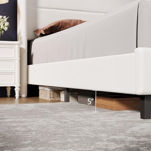 Velvet Wingback Bed Frame in White, view 6